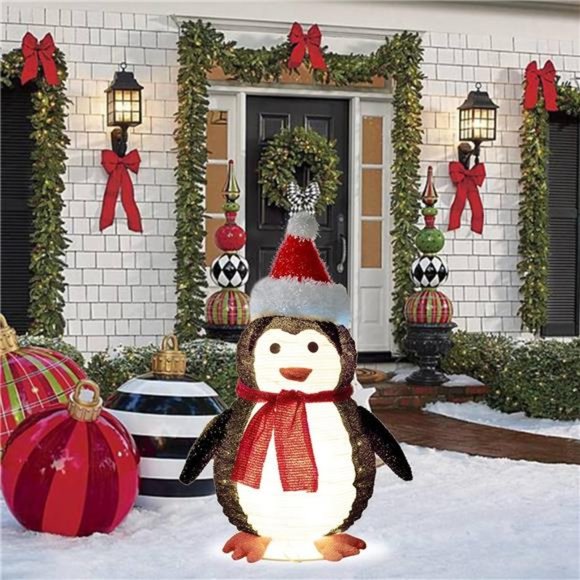 2FT Lighted Pop Up Christmas Penguin Decoration, Pre-Lit Light Up 48 LED Lights - Picture 3 of 7